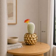Cactus artificiel blanc avec fleur orange en pot doré (20cm) – Image 2