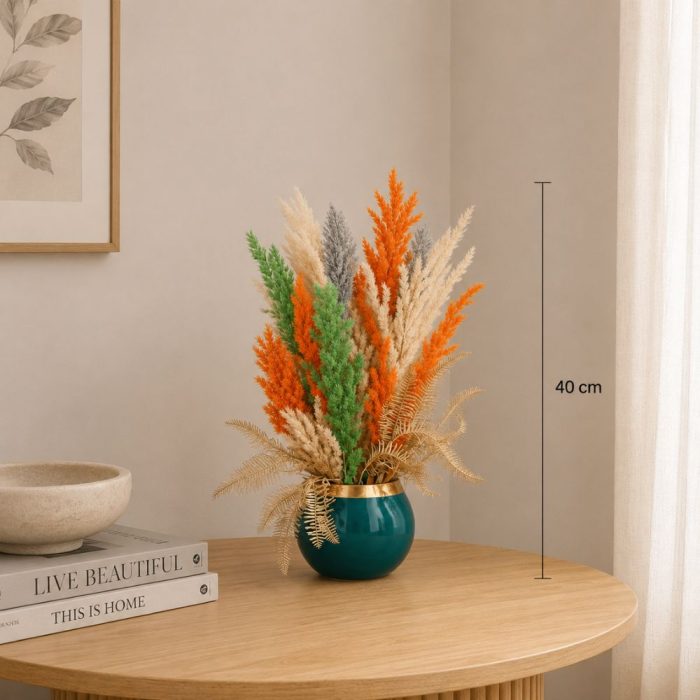 Bouquet de fleurs séchées artificielles multicolores en vase design (40cm) – Image 2