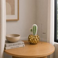 Cactus artificiel vert en pot doré (18cm) – Image 2