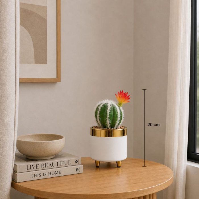 Cactus artificiel design avec fleur orange décorative (20cm) – Image 2
