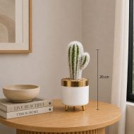 Cactus artificiel blanc design en pot premium blanc et doré (20cm) – Image 2