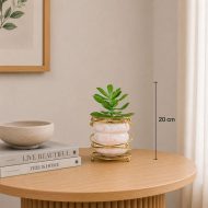 Succulente artificielle en pot marbré rose avec support doré (20cm) – Image 2