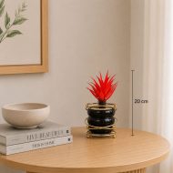 Succulente artificielle rouge en pot noir avec support doré (20cm) – Image 2