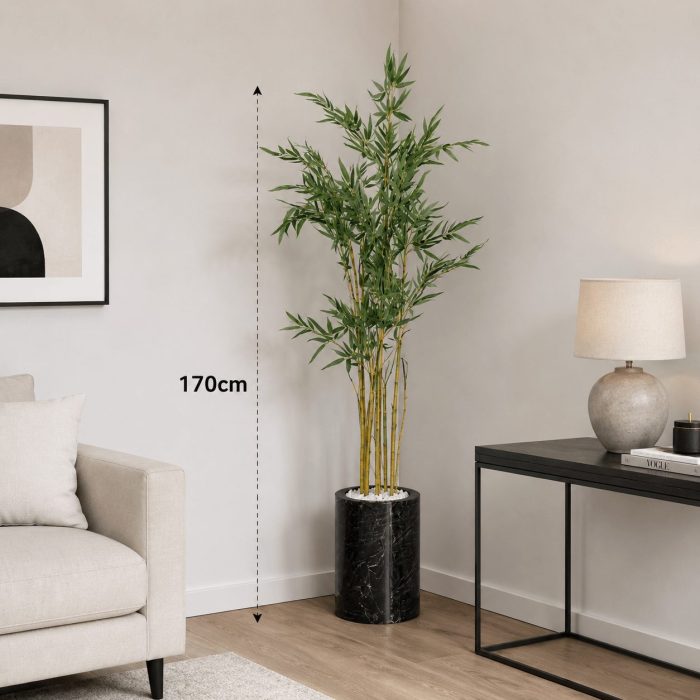 Bambou artificiel grand format en pot noir moderne (170cm) – Image 2