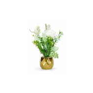 Bouquet de fleurs artificielles blanches en pot doré (20cm)