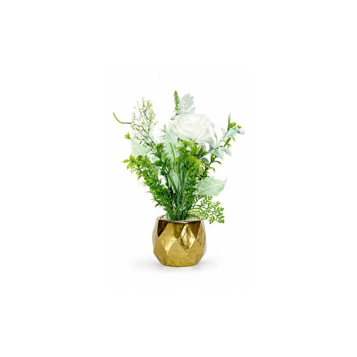 Bouquet de fleurs artificielles blanches en pot doré Bouquet de fleurs artificielles blanches en pot doré (20cm) – Image 1