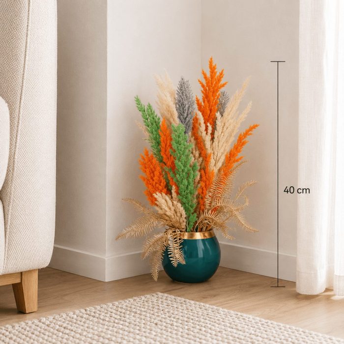Bouquet de fleurs séchées artificielles multicolores en vase design (40cm) – Image 2