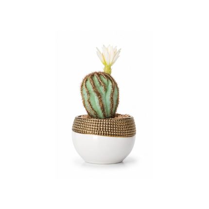 Cactus artificiel avec fleur blanche en pot design (18cm)