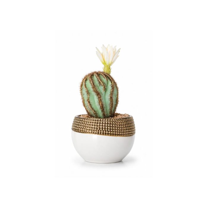 Cactus artificiel avec fleur blanche en pot design (18cm) – Image 1