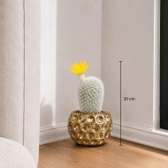 Cactus artificiel blanc avec fleur jaune en pot doré (20cm) – Image 2