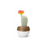 Cactus artificiel blanc avec fleur orange en pot design (20cm)