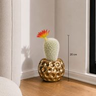 Cactus artificiel blanc avec fleur orange en pot doré (20cm) – Image 2