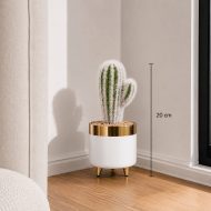 Cactus artificiel blanc design en pot premium blanc et doré (20cm) – Image 2