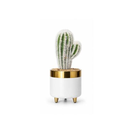 Cactus artificiel blanc design en pot premium blanc et doré (20cm)