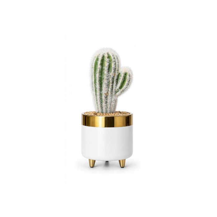Cactus artificiel blanc design en pot premium blanc et doré (20cm) – Image 1