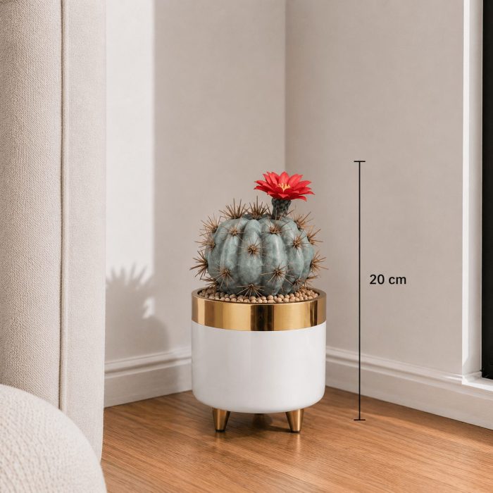 Cactus artificiel design avec fleur orange décorative (20cm) – Image 2
