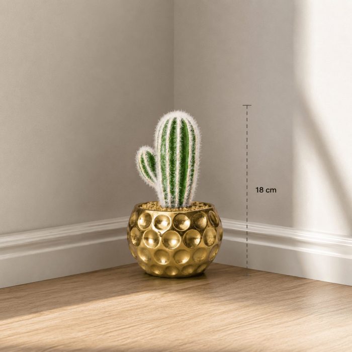 Cactus artificiel vert en pot doré (18cm) – Image 2