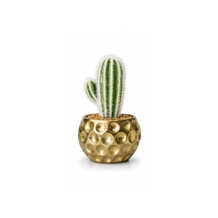 Cactus artificiel vert en pot doré (18cm)