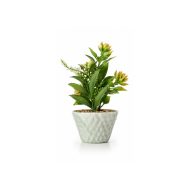 Composition florale artificielle verte en pot marbré (20cm)