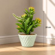 Composition florale artificielle verte en pot marbré (20cm) – Image 2