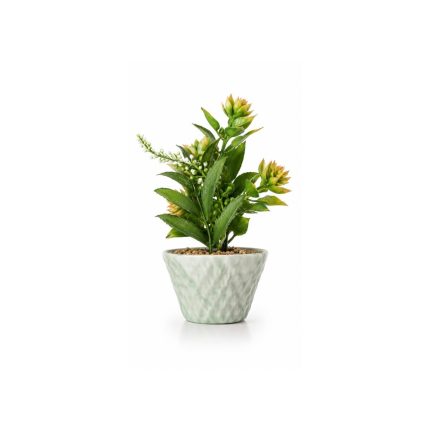 Composition florale artificielle verte en pot marbré (20cm)