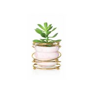 Succulente artificielle en pot marbré rose avec support doré (20cm)