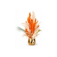 Bouquet pampas artificiel orange et beige en vase doré (50cm)