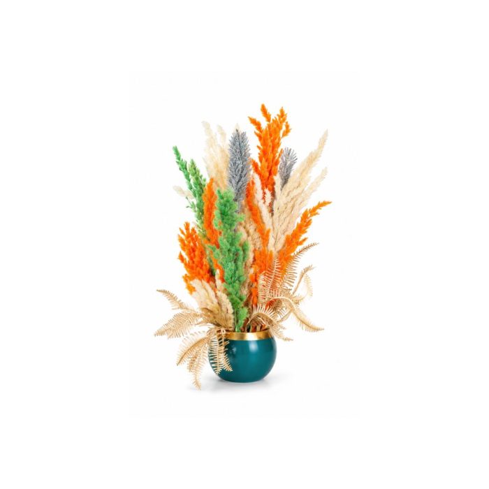 Design sans titre (9) Bouquet de fleurs séchées artificielles multicolores en vase design (40cm) – Image 1