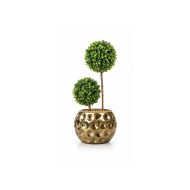 Double bonsaï artificiel boule en pot doré (20cm)