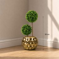 Double bonsaï artificiel boule en pot doré (20cm) – Image 2