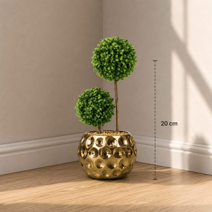 Double bonsaï artificiel boule en pot doré (20cm) – Image 2