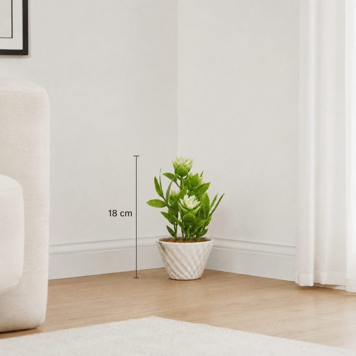 Fleurs artificielles blanches en pot marbré (18cm) – Image 2