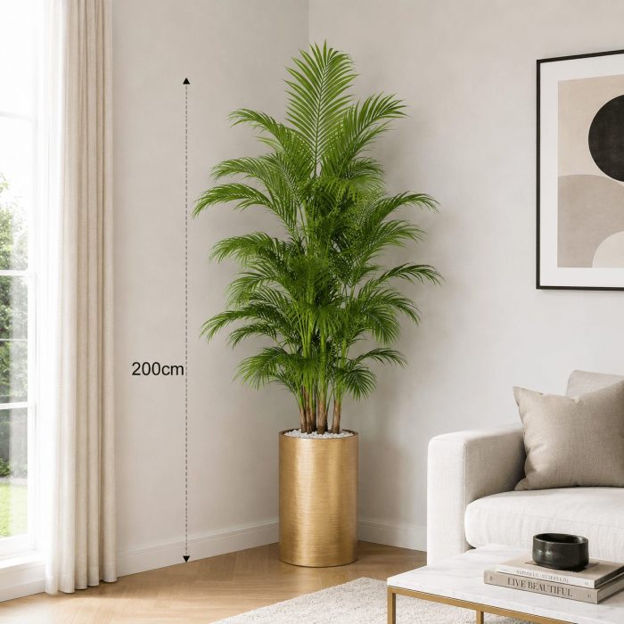 Grand palmier artificiel luxe en pot doré (200cm) – Image 2
