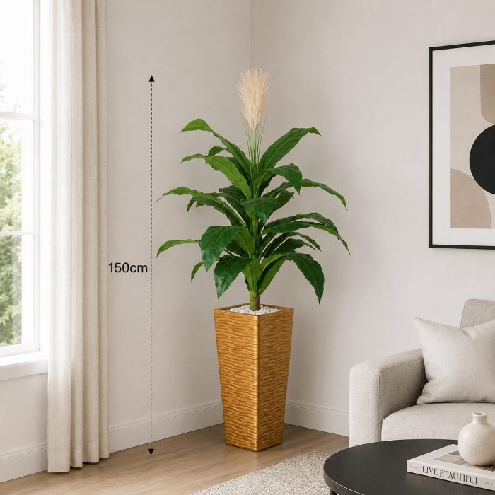 Grande plante artificielle tropicale avec pampas décoratif (150cm) – Image 2