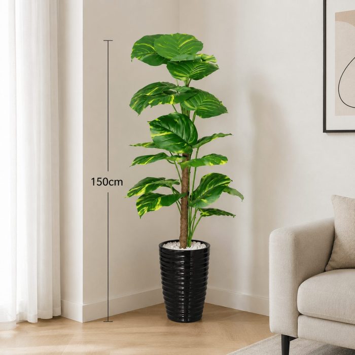Grande plante artificielle tropicale en pot noir moderne (150cm) – Image 2
