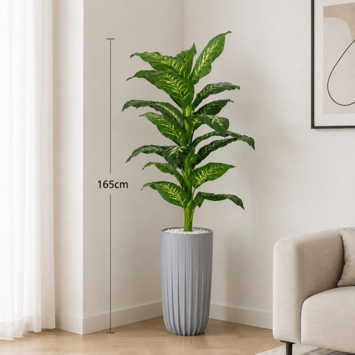 Grande plante artificielle verte en pot gris moderne (165cm) – Image 2