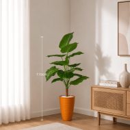 Grande plante tropicale artificielle en pot orange moderne (110cm) – Image 2