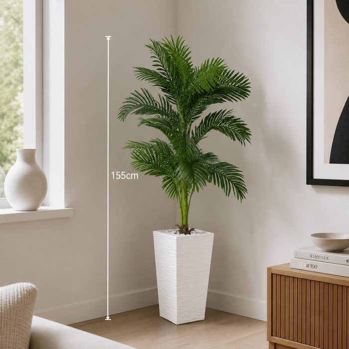 Palmier artificiel décoratif en pot blanc moderne (155cm) – Image 2