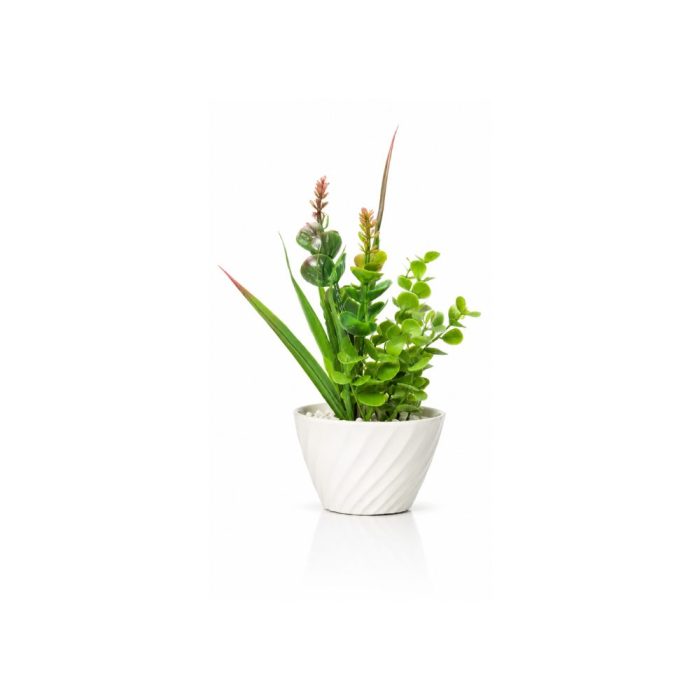 Petite plante artificielle verte en pot design blanc Petite plante artificielle verte en pot design blanc (20cm) – Image 1