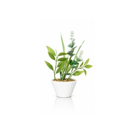 Petite plante artificielle verte en pot marbré (20cm)