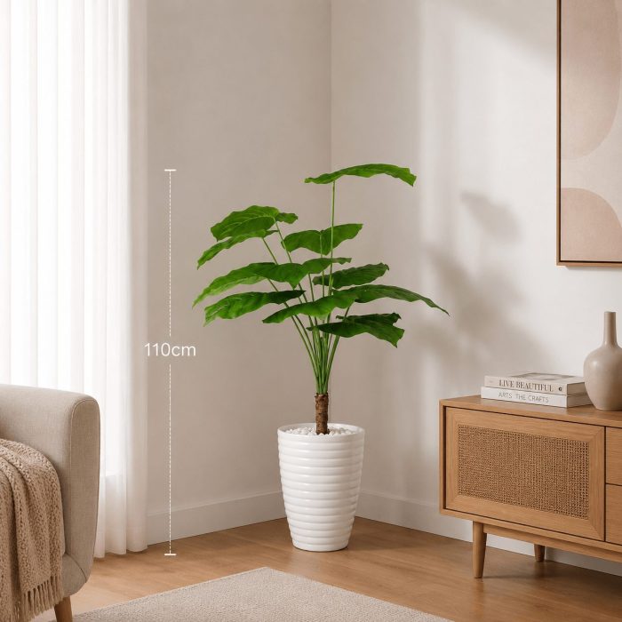 Plante artificielle tropicale élégante en pot blanc moderne (110cm) – Image 2