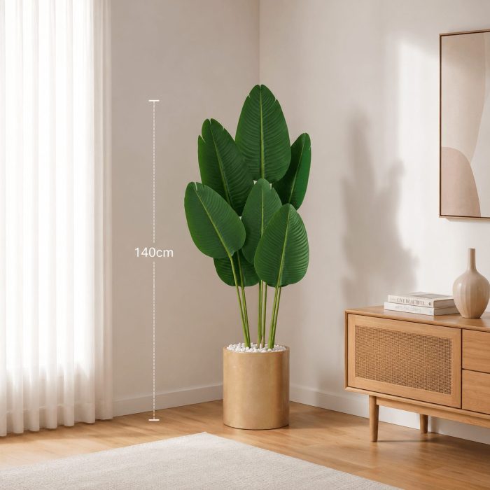 Strelitzia artificielle grand format en pot doré (140cm) – Image 2