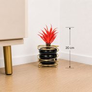 Succulente artificielle rouge en pot noir avec support doré (20cm) – Image 2
