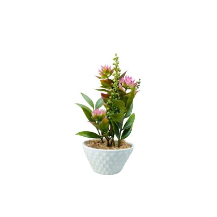 Plante artificielle décorative en pot blanc texturé – Hauteur (18cm)