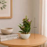 Plante artificielle décorative en pot blanc texturé – Hauteur (18cm) – Image 2