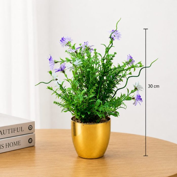 Pot de fleurs artificielles décoratif doré Élégance moderne pour votre intérieur (30cm) – Image 2