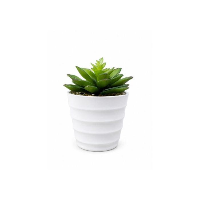 Plante artificielle succulente en pot blanc Petite décoration élégante et sans entretien (14cm) – Image 1