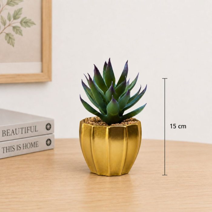 Plante artificielle grasse en pot doré  Décoration élégante et sans entretien (15cm) – Image 2