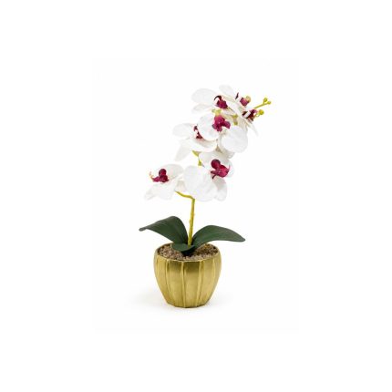 Orchidée blanche artificielle en pot doré – Élégance et décoration intérieure moderne(45cm)