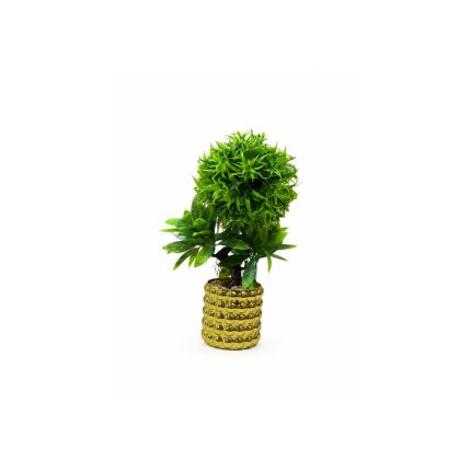 Topiaire artificiel vert en pot doré design (30 cm)